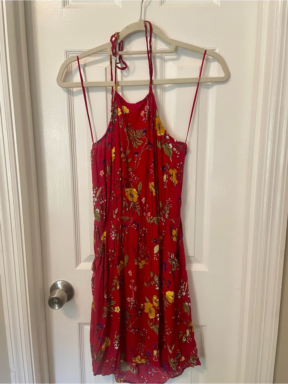 Express Red Floral Halter Mini Dress